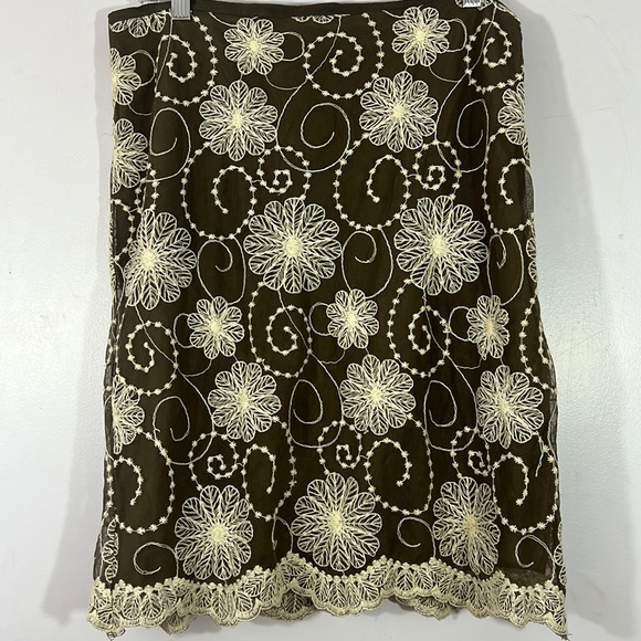 MAX STUDIO SPECIALTY PRODUCTS sweet embroidered skirt, vintage, lined, brown, M - Picture 1 of 5